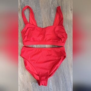 Kona Sol Ribbed 2 Piece Swimsuit Red S/M